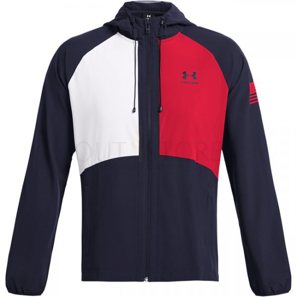 Under Armour Mens Freedom Windbreaker Jacket - Navy Blue / Red - L