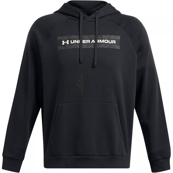 Under Armour Mens Rival Fleece Camo Chest Stripe Hoodie - Black / White - XL