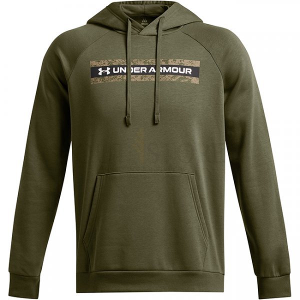 Under Armour Mens Rival Fleece Camo Chest Stripe Hoodie - Marine OD Green / White - XL