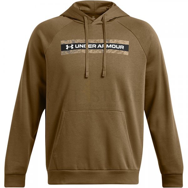 Under Armour Mens Rival Fleece Camo Chest Stripe Hoodie - Coyote / White - 3XL