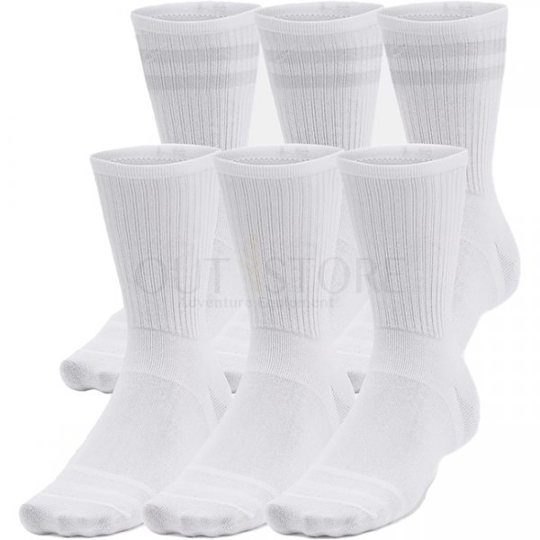 Under Armour Essential Unisex 6-Pack Crew Socks - White / White / Halo Grey - M