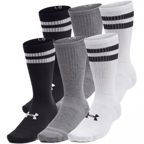 Under Armour Essential Unisex 6-Pack Crew Socks - White / White / Black - M