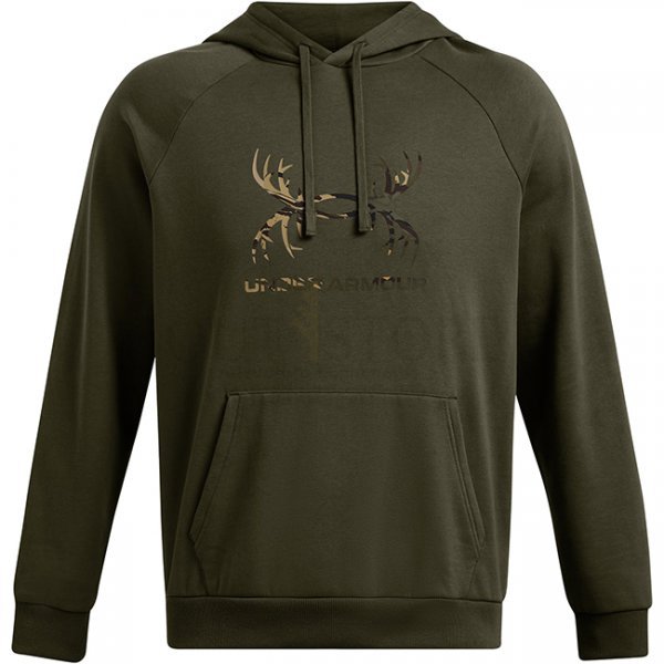 Under Armour Mens Rival Fleece Antler Hoodie - Marine OD Green - 3XL