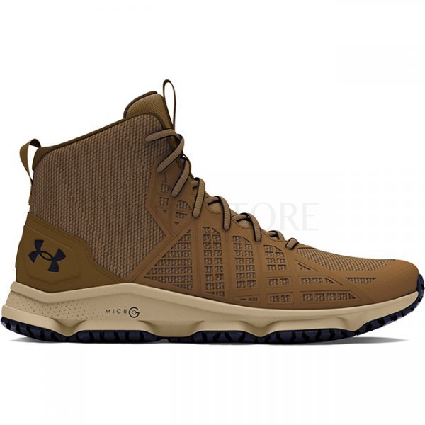 Under Armour Mens Micro G Strikefast Mid Tactical Shoes - Brown / City Khaki / Navy Blue - 9.5