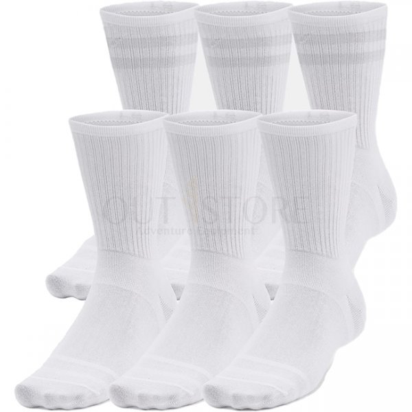Under Armour Essential Unisex 6-Pack Crew Socks - White / White / Halo Grey - L
